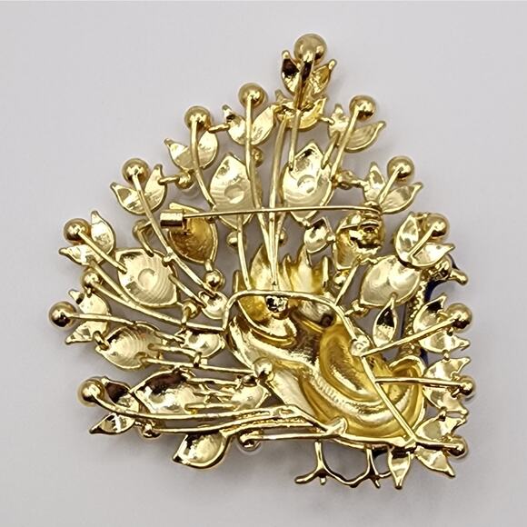 Large Peacock Brooch Faux Pearl Jewels Rhinestone & Enamel Statement Piece Blue - Picture 4 of 4